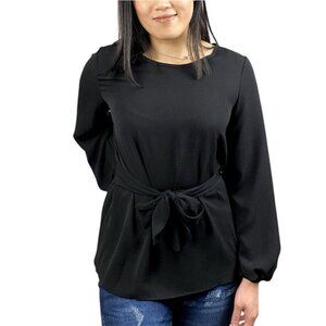Black Belted Ballon Long Sleeve Blouse